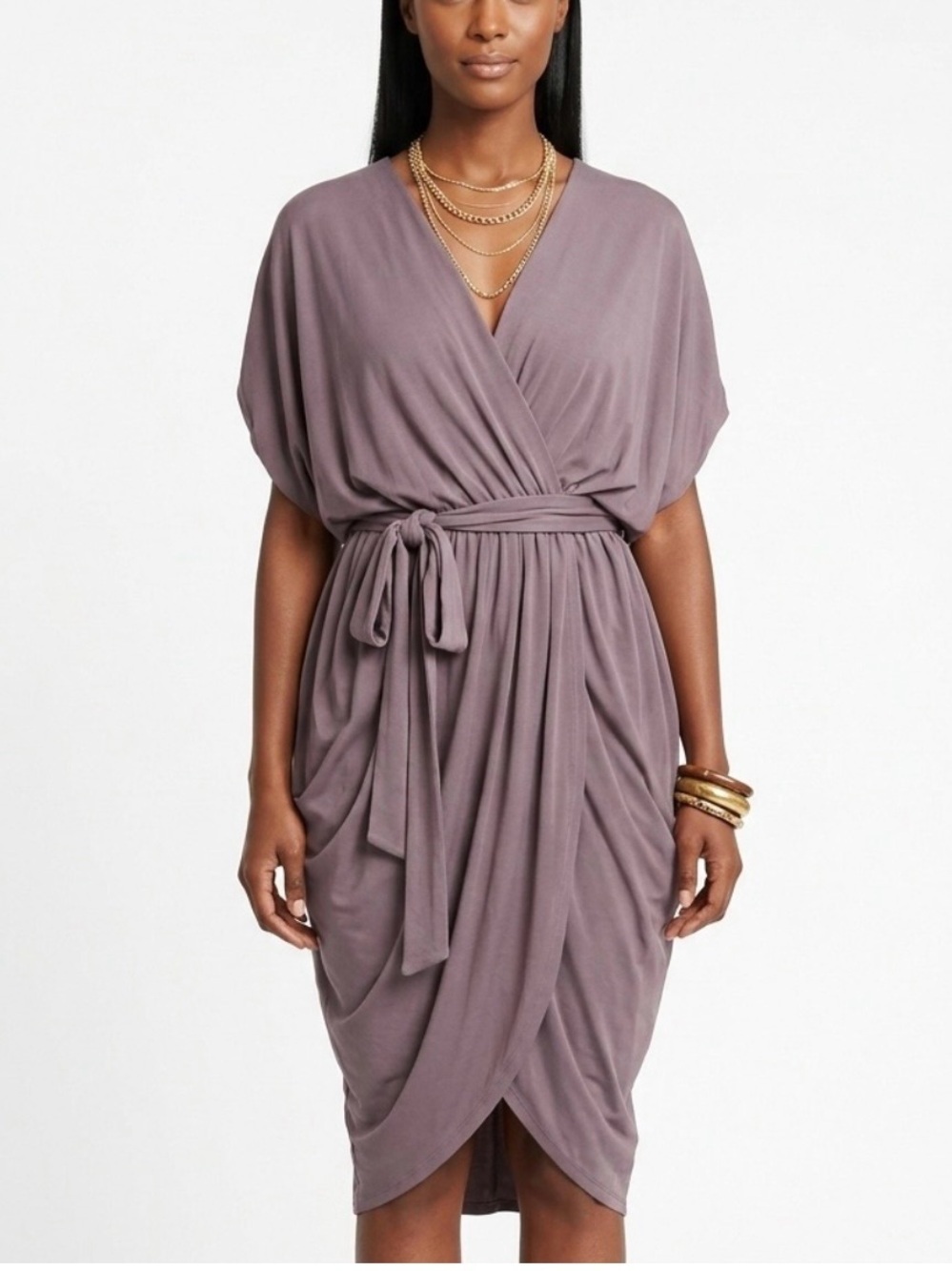 NWT COSTELLO TAGLIAPIETRA Classic Wrap Dress Sz 6 Taupe Knee Length Elevated